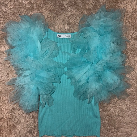 Zara Tulle Organza Sleeve Top - Picture 3 of 6